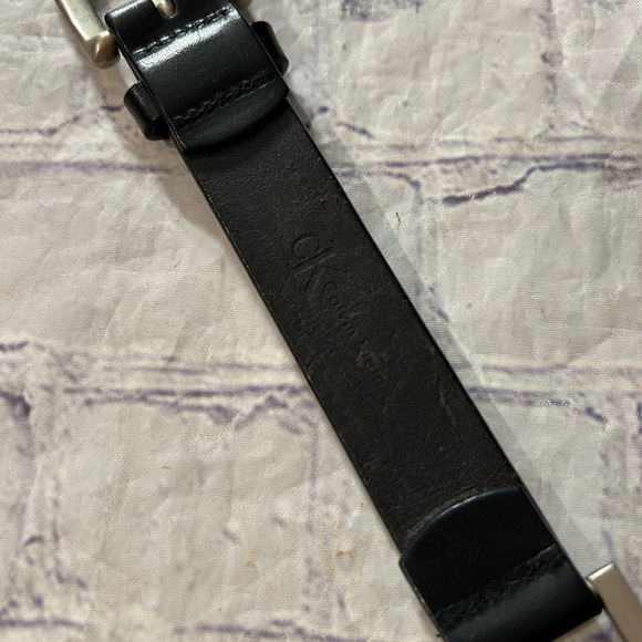 CALVIN KLEIN GORPCORE BLACK LEATHER WITH CHUNKY SILVER TONE CHAIN LINK BELT - Picture 8 of 9